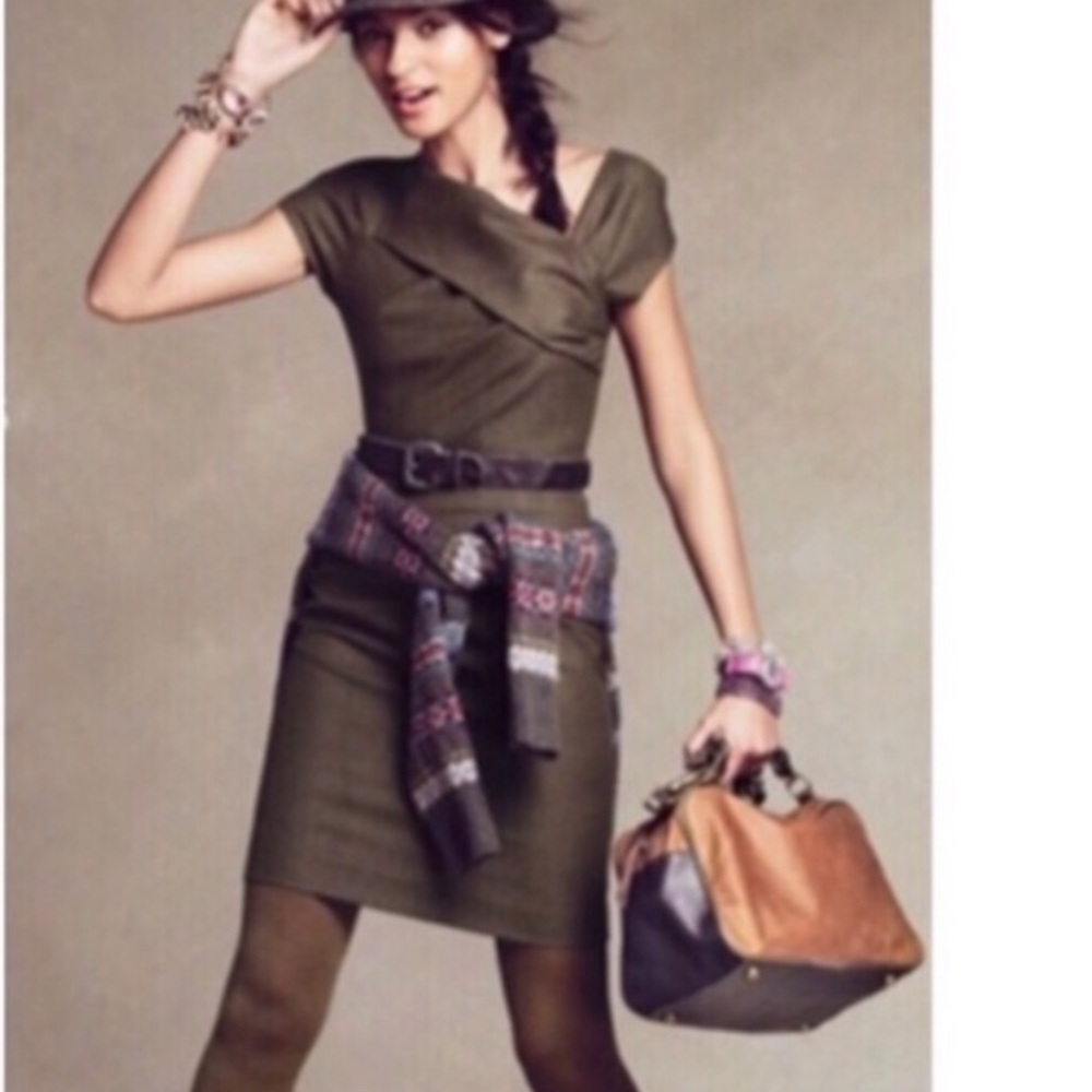 J Crew Origami Brown Wool Sheath Dress size 4